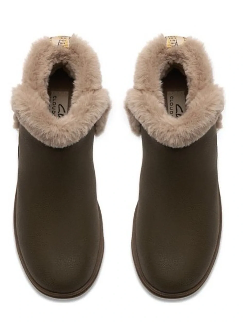 🖤🖤 Clarks Cloudsteppers Breeze Faux Fur Women's Slip-On Ankle Boots - Dark Olive